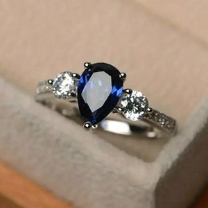 NEW Blue Sapphire and Silver Pear Shaped Ring